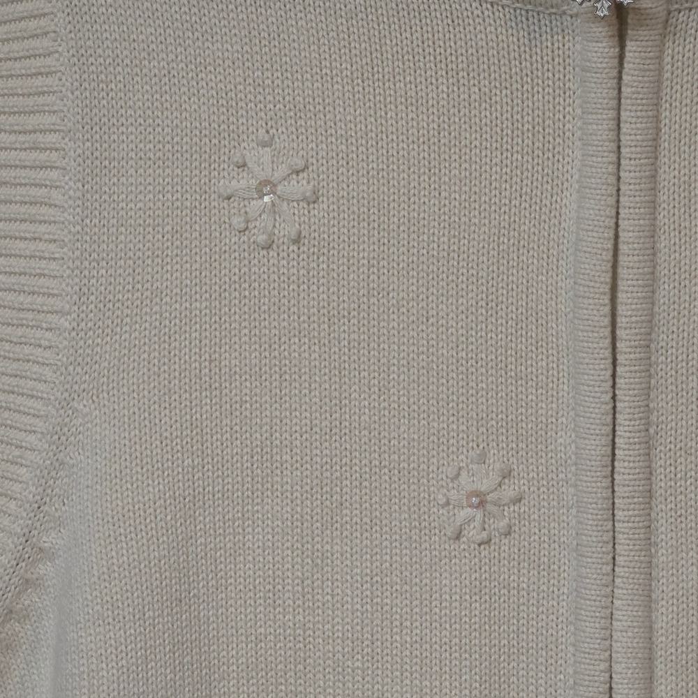 CJ Banks Ivory Knit Zip Vest Winter Tree Snowflake Sequin Hand Embroider Plus 1X - Picture 3 of 14